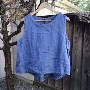 Cut loose 100% linen top women’s large blue sleeveless tank top t shirt crop